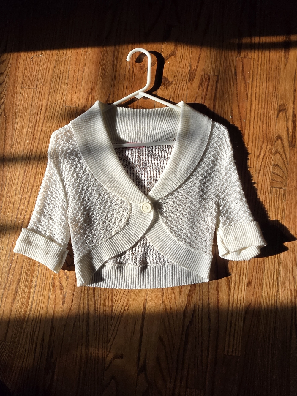 Deb Ivory Cropped Shawl-Collar Bolero Sweater